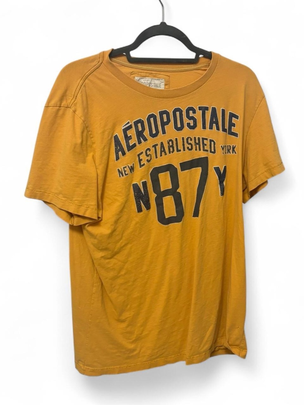 Aeropostale Men's Mustard Yellow Graphic Tee with N87 Print